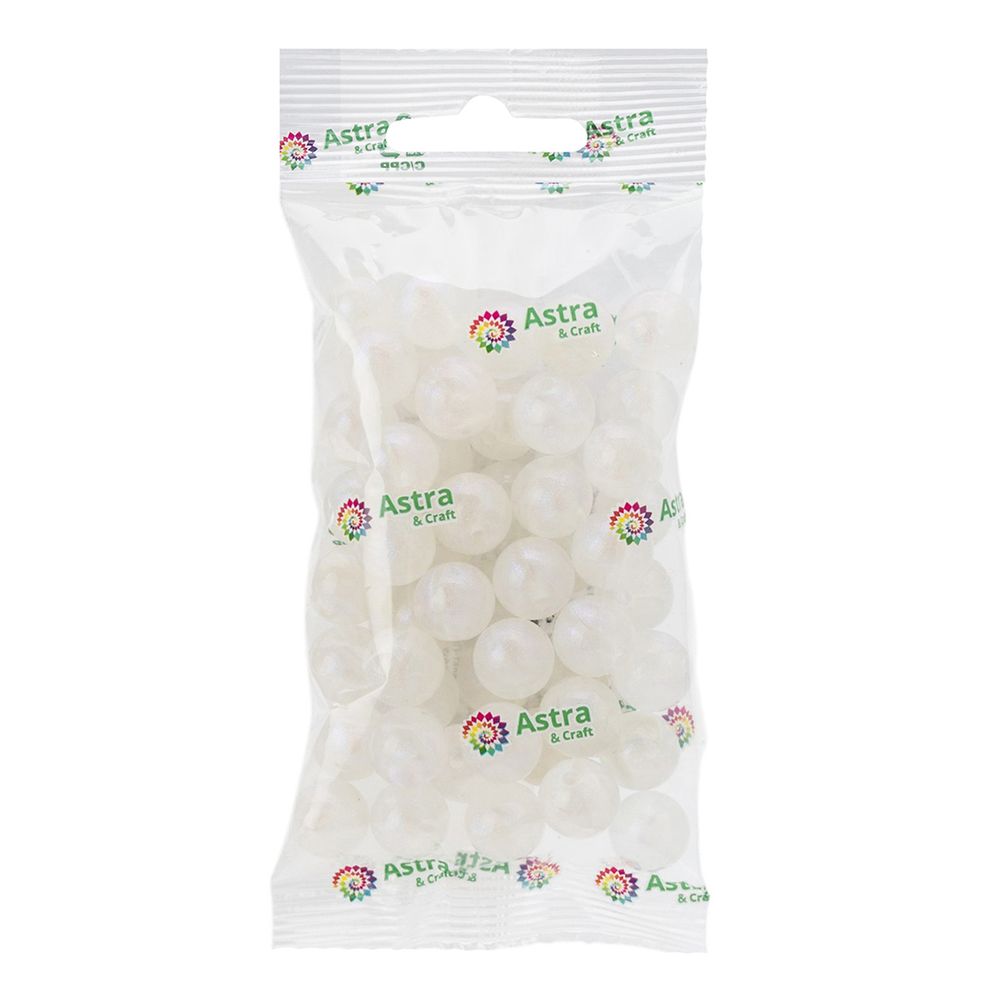 Бусины акрил ⌀12 мм, 50 г (52±10 шт), дымка с АВ шиммером, круглые,  Astra&Craft (AD069 белый), 2012