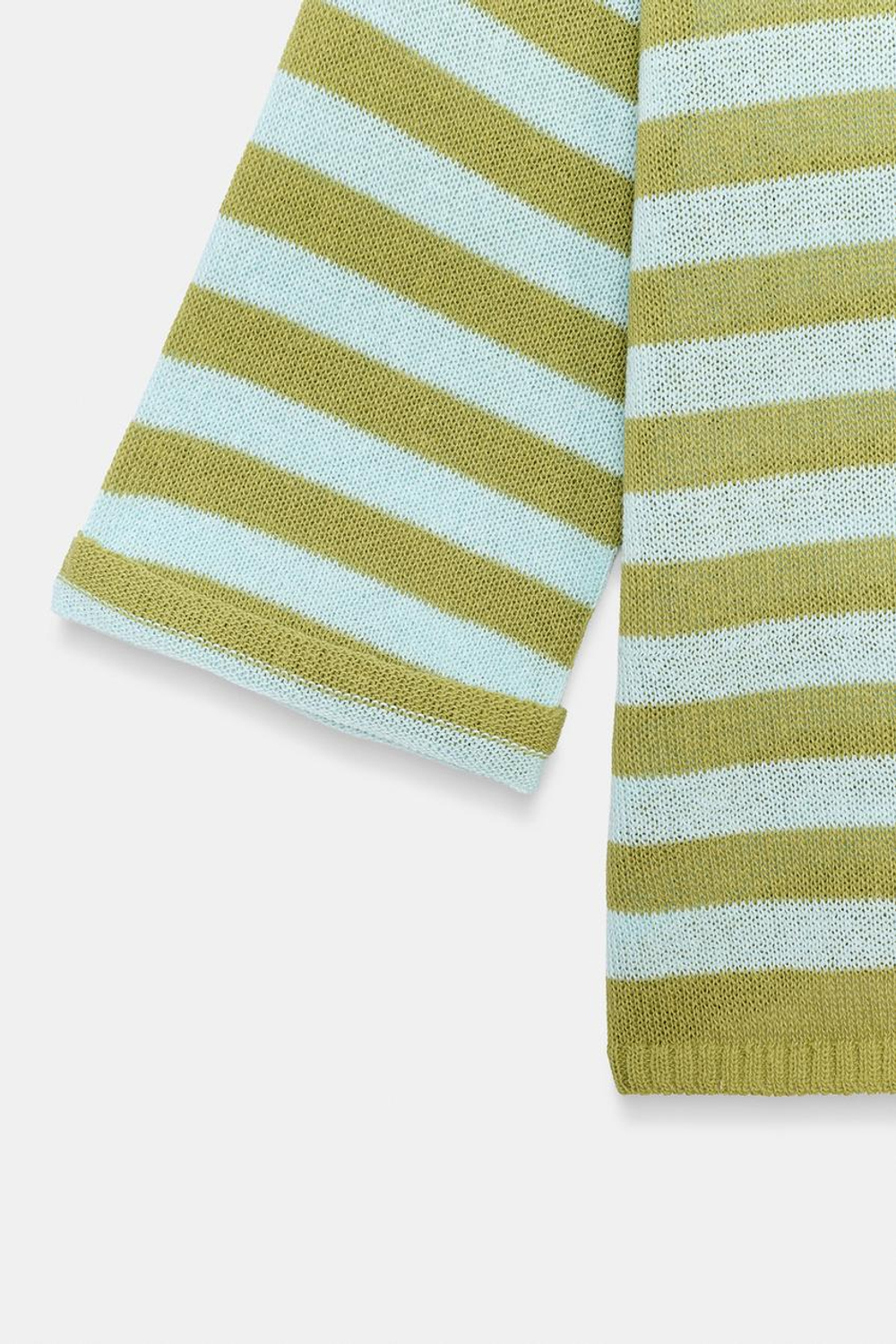 ZARA ТРИКОТАЖНЫЙ ТОП В ПОЛОСКУ, ЗЕЛЕНАЯ ПОЛОСА