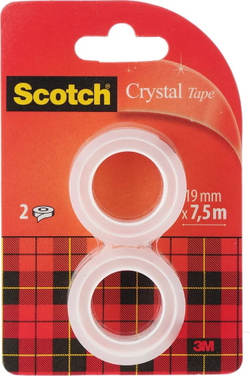 Лента прозрачная клейкая Scotch® Crystal, 19мм х 7,5 м, 2шт/упак (рефиллы)