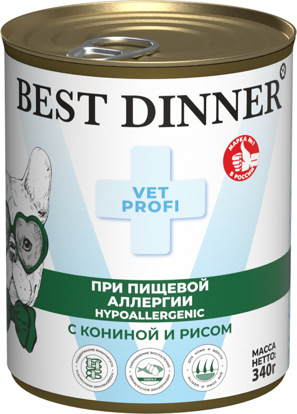 Консервы Бест Диннер Эксклюзив Vet Profi Hypoallergenic Гипоаллердженик диета для собак при пищевой аллергии с кониной и рисом 340 г