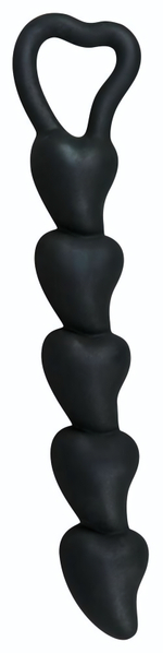 Чёрная анальная цепочка с звеньями-сердечками Black Velvet - 18,5 см. (Цвет: черный)