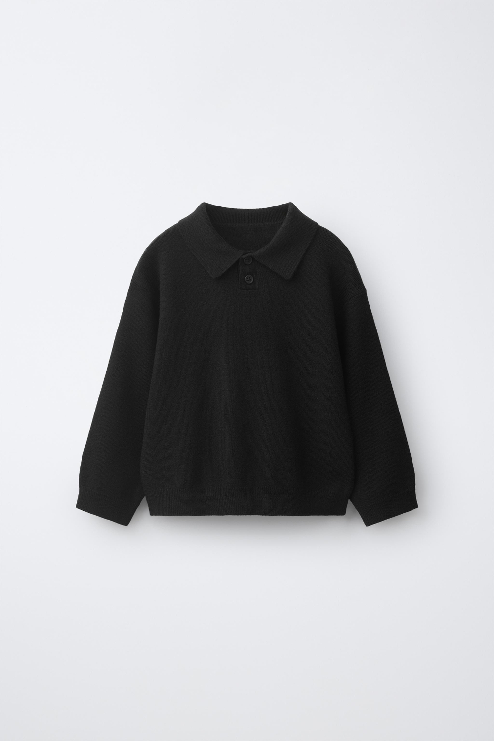 ZARA ОДНОТОННАЯ ТРИКОТАЖНАЯ РУБАШКА ПОЛО, ЧЕРНЫЙ