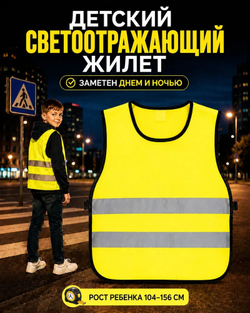 Детский светоотражающий жилет для школы и прогулок (желтый)
