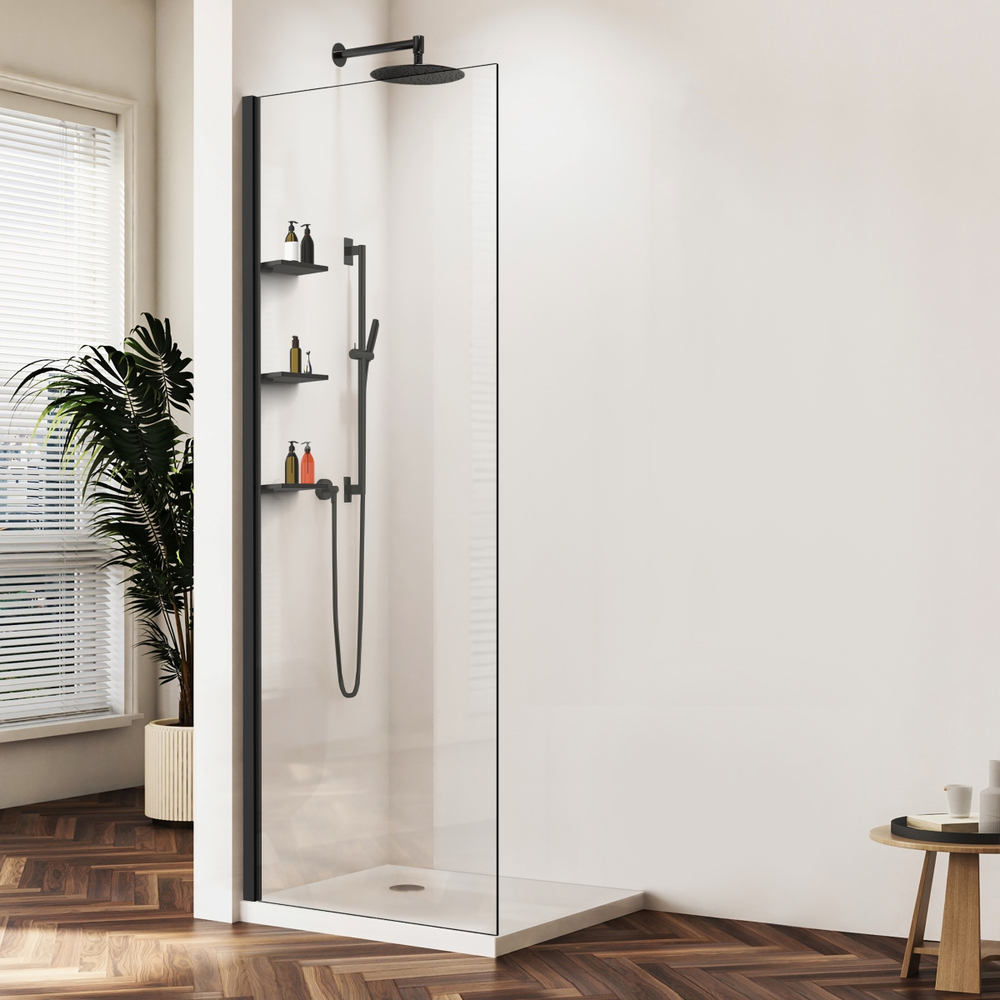 Душевая перегородка Vincea Волк-Ин (Walk-In) VSW-1HWS110CLB, 1100*2000, черный, стекло прозрачное