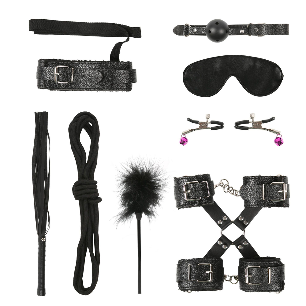 Стильный набор из 10 черных BDSM-девайсов (Цвет: черный)