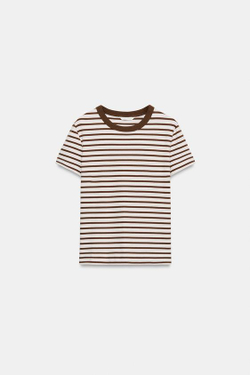 ZARA ФУТБОЛКА INTERLOCK С КОРОТКИМ РУКАВОМ, ПОЛОСКИ