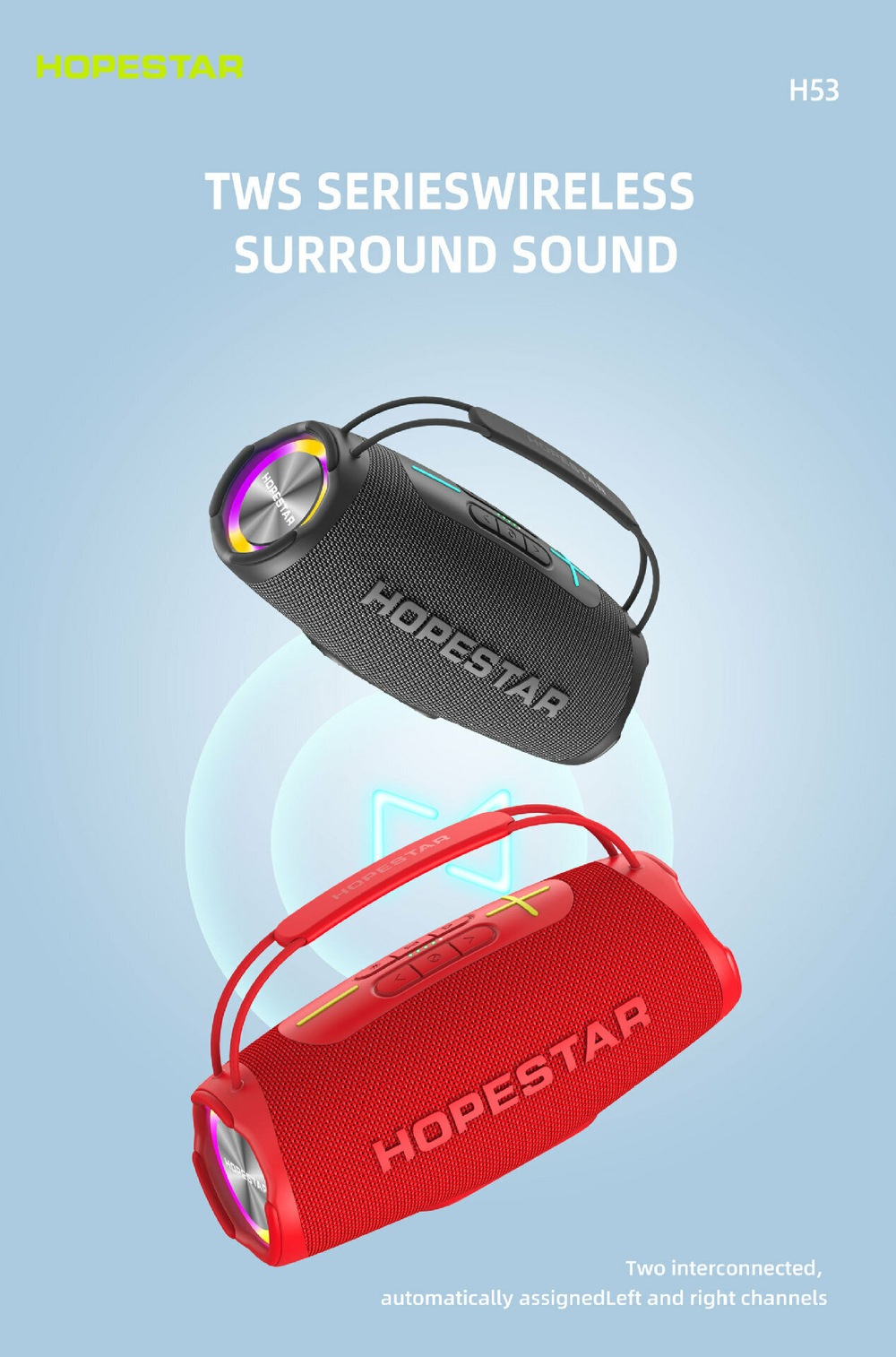Беспроводная колонка Hopestar H53, световые эффекты, влагозащищенный корпус, поддержка microSD, 35 Вт, military