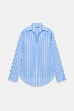 ZARA БАЗОВАЯ РУБАШКА ИЗ ПОПЛИНА, СИНИЙ/БЕЛЫЙ