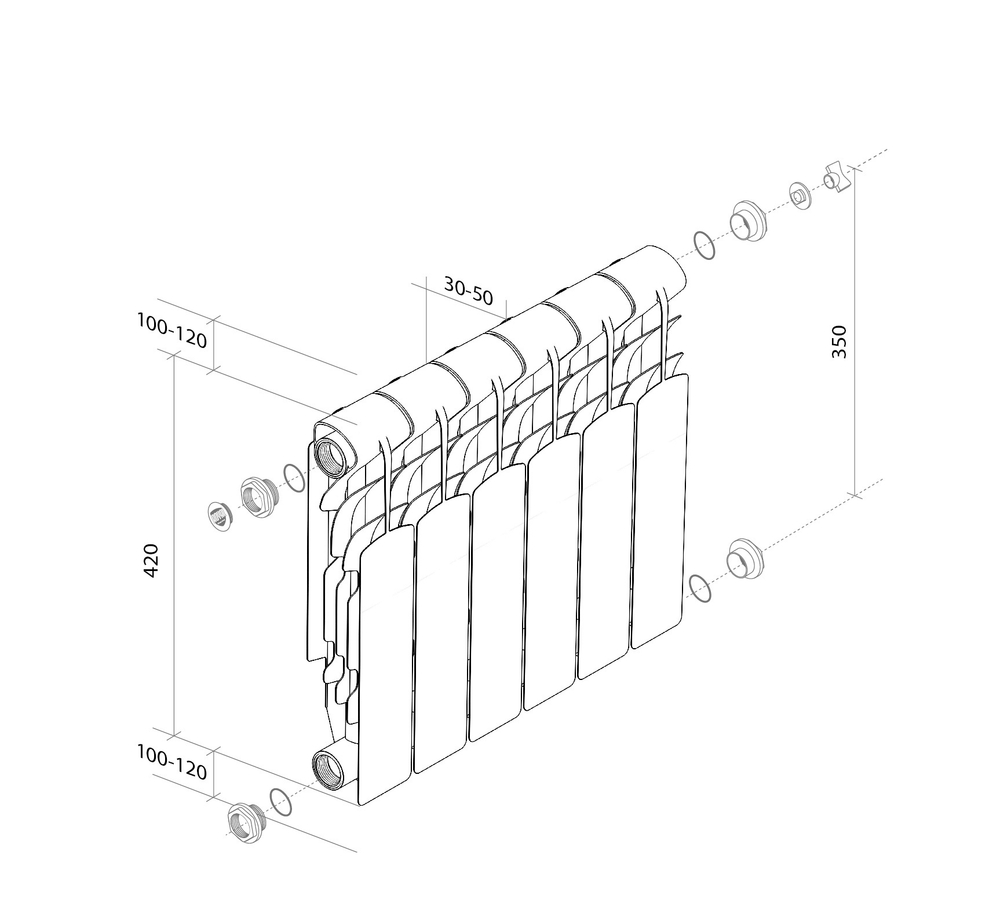 Алюминиевый радиатор отопления Royal Thermo Revolution 350 (12 секций)