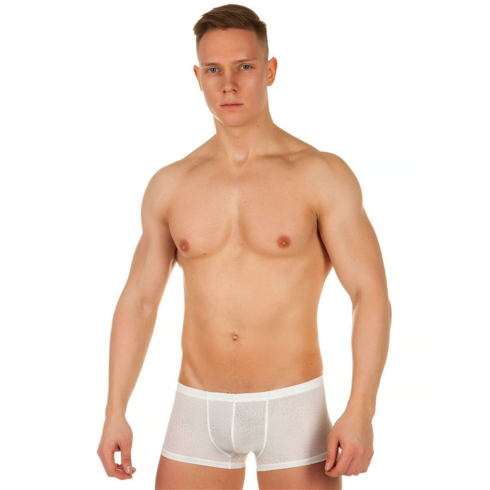 Мужские трусы-хипсы из ткани с текстурой змеиной чешуи Snake White Boxer (Размер: L) (Цвет: белый)
