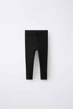 ZARA ТРИКОТАЖНЫЕ ЛЕГИНСЫ В РУБЧИК, ЧЕРНЫЙ