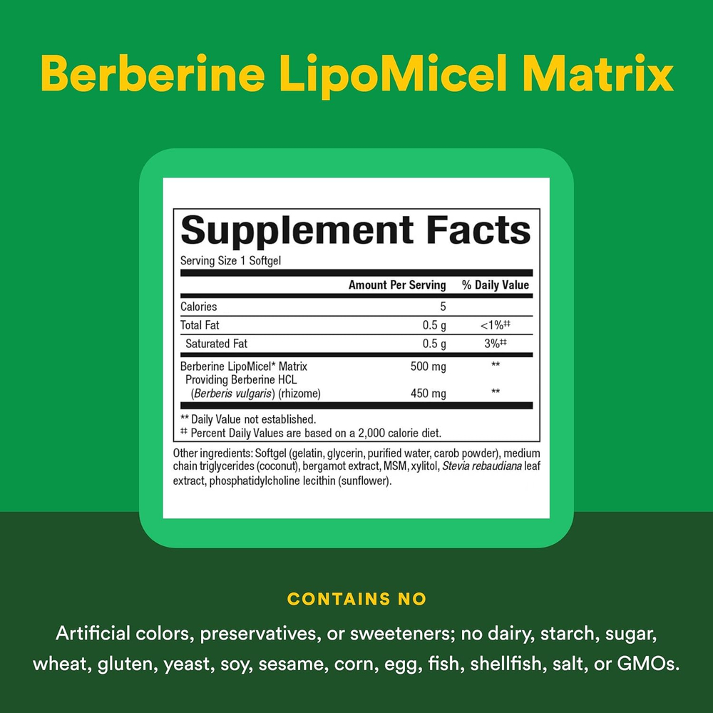 Natural Factors, берберин LipoMicel Matrix, 60 капсул