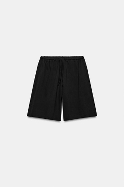 ZARA ХЛОПКОВЫЕ ШОРТЫ НА ШНУРКЕ, ЧЕРНЫЙ