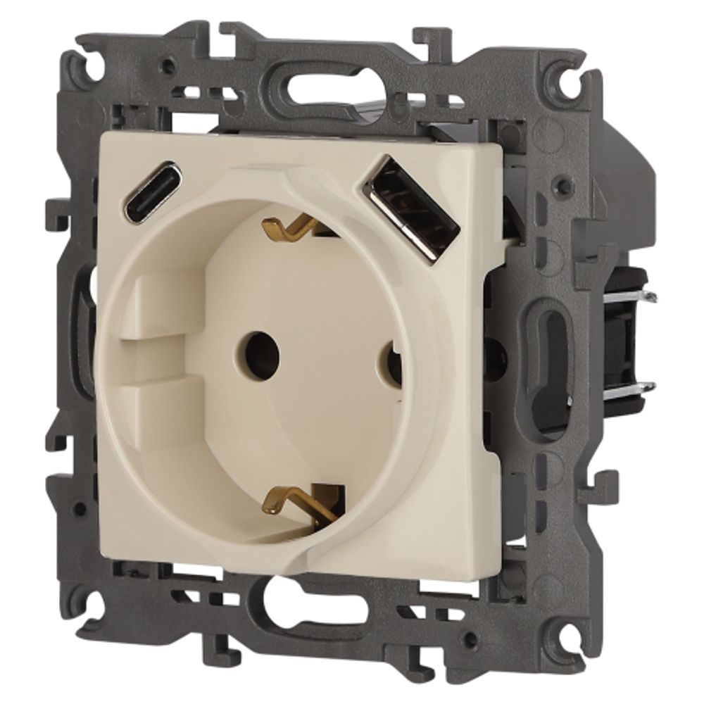 Розетка ЭРА Elegance 14-4108-02 2P+E 16A-250В со шторками с USB type-A+C 5В-3А слоновая кость | Эра Elegance