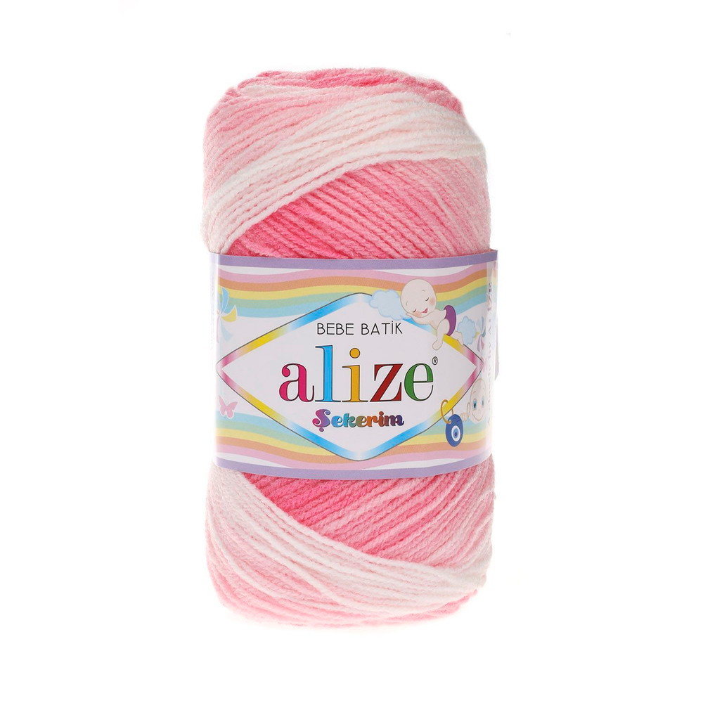 Секерим бэби (Sekerim bebe) пряжа Alize 100%акрил 5х100г/320м (2126 белый-розовый)