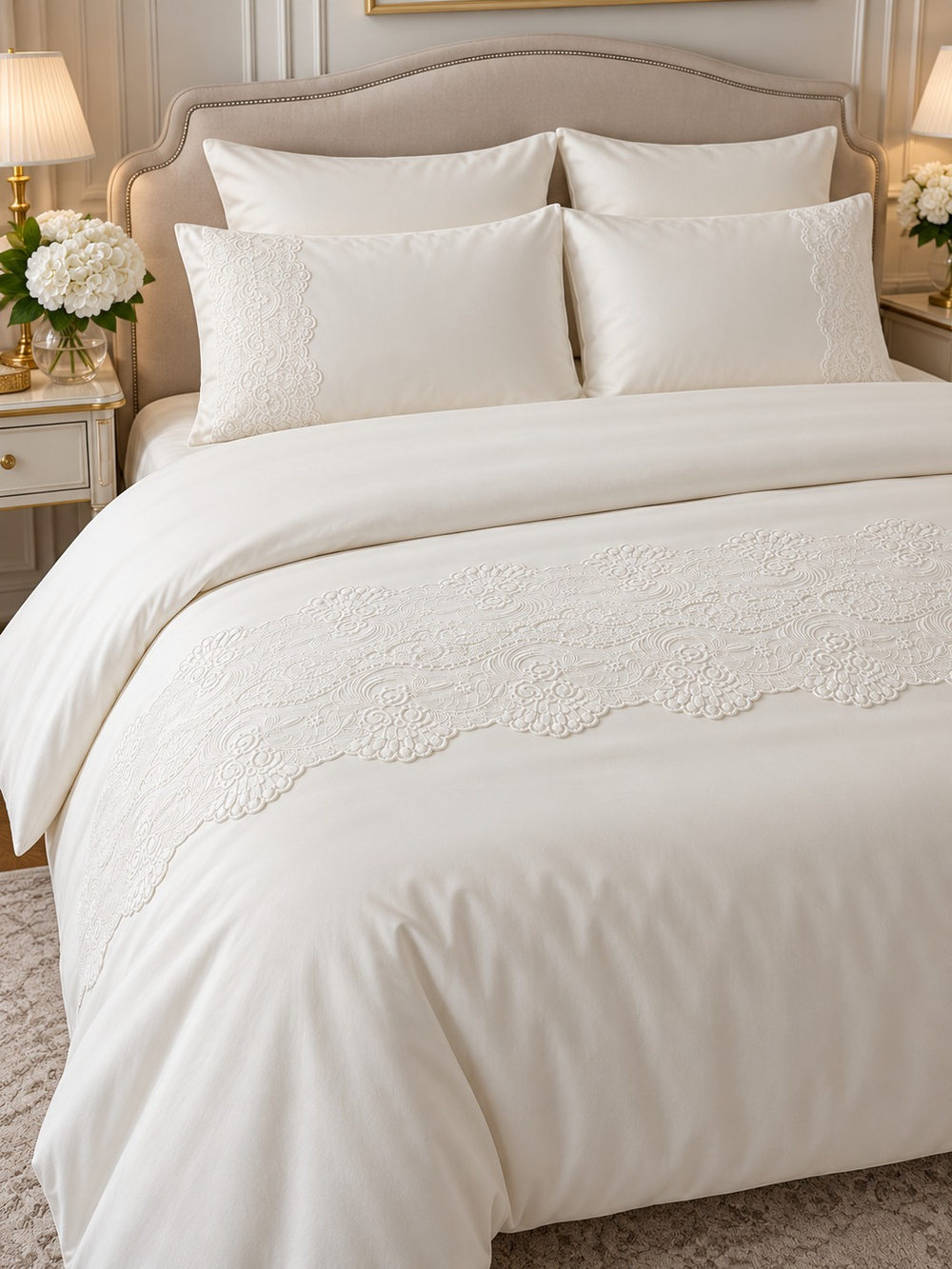 Gelin Home КПБ 6 пр. GULRU кремовый цвет пододеяльник 200*220, простынь 240*260, наволочки 50*70 2шт, декоративные наволочки 50*70 2шт GLNN128 (2) — фото 1