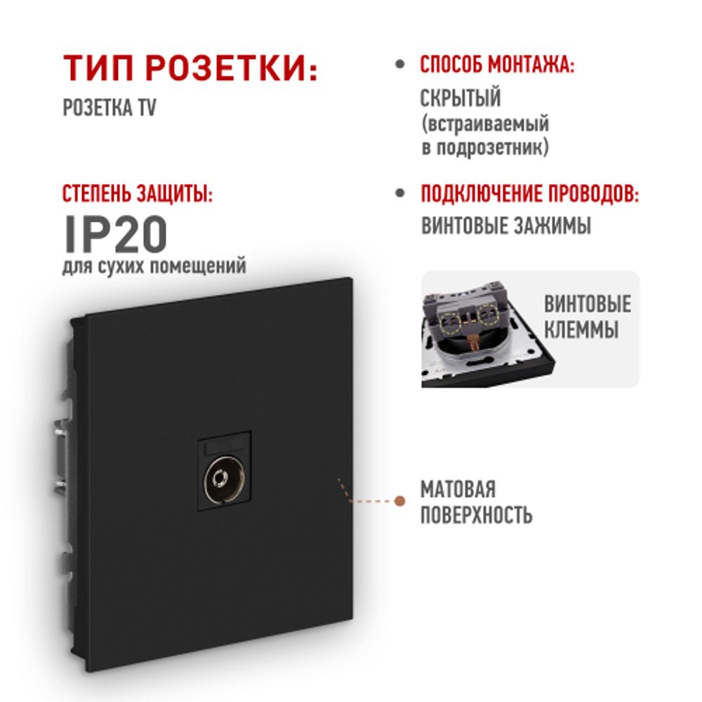 Розетка ЭРА Arktik 16-3101-05 TV одиночная антрацит | Эра Arktik