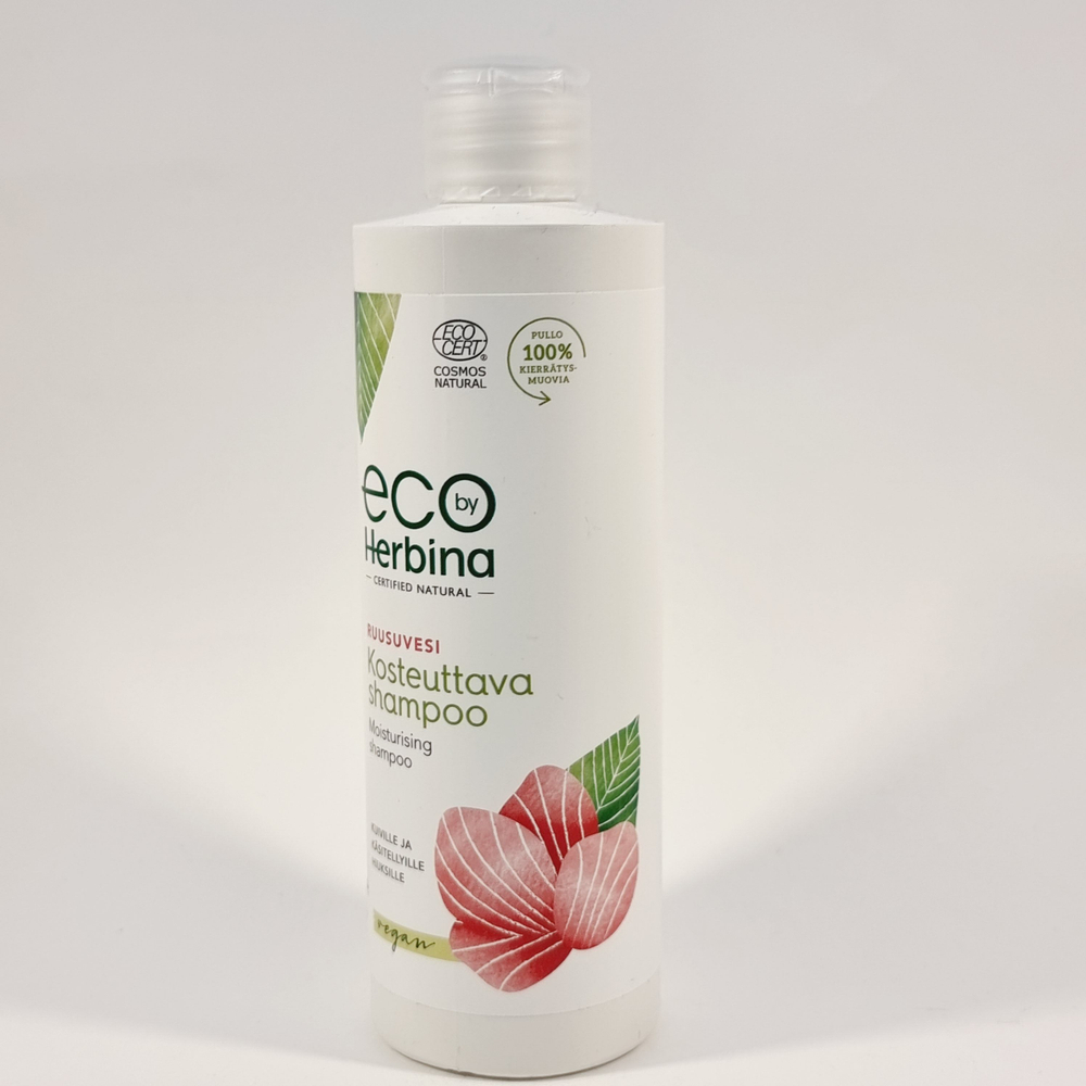 Увлажняющий шампунь для сухих волос Eco By Herbina Ruusuvesi Shampoo с розовой водой 250 мл (из Финляндии)