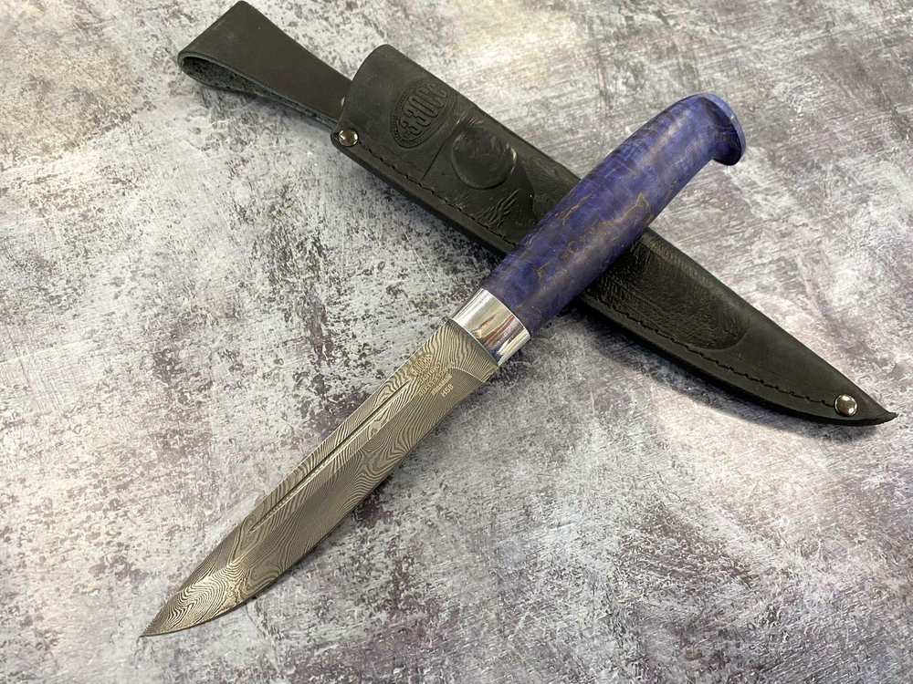 Нож Н58 Сталкер, дамасская сталь 40Х13-Х12Ф1 (Нержав. дамаск), Карел.берёза,дюраль, ЗЗОСС