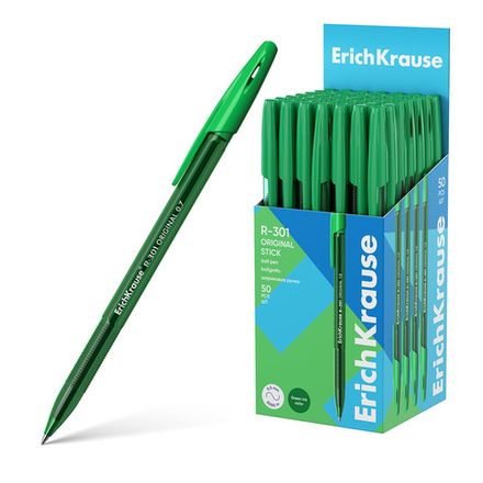 Ручка шариковая ErichKrause R-301 Stick Original зелёная, 1.0мм, 1шт.