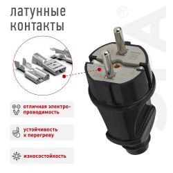 Вилка ЭРА Vx2-B с заземлением прямая 16A черная | Штепсельные вилки и розетки