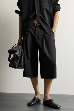 ZARA ШОРТЫ WIDE-LEG СО СКЛАДКАМИ, ЧЕРНЫЙ