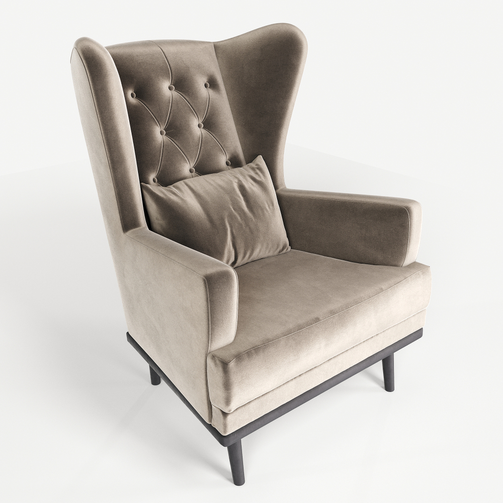 Мягкое кресло с ушами Фантазёр LUXE-1 (Ваниль) с каретной стяжкой, на высоких ножках, для отдыха и чтения книг. В гостиную, балкон, спальню и переговорную комнату.