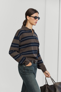 Massimo Dutti Свитер с воротником-поло, темно-синий