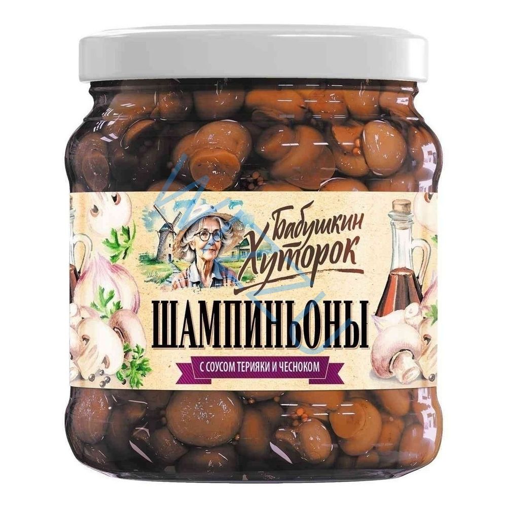 Шампиньоны Бабушкин Хуторок с соусом терияки и чесноком 450г
