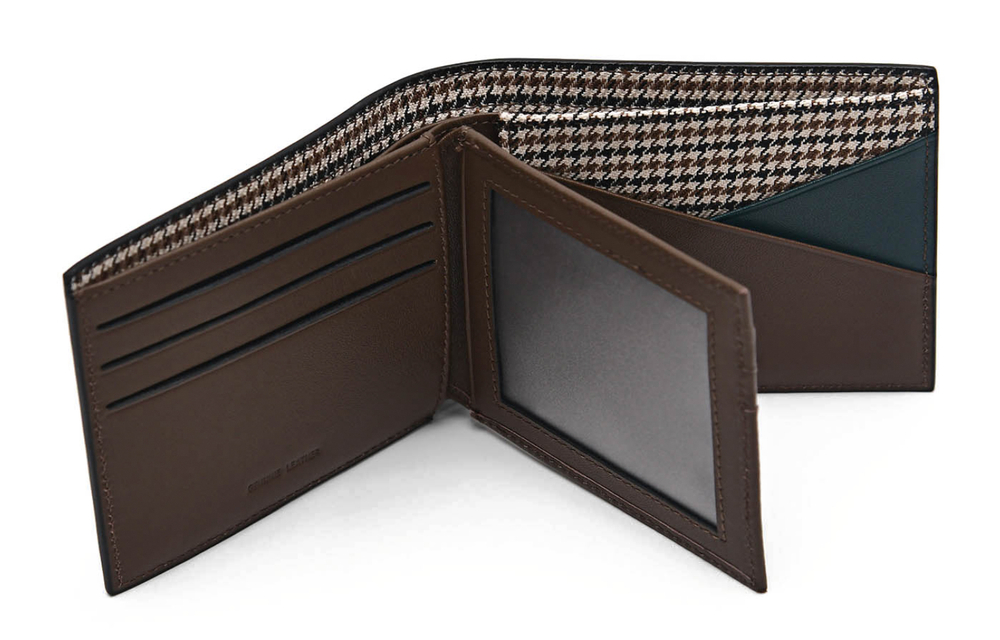 PEDRO Calfskin Textile Card Holder Wallet Men"s Black/Umber