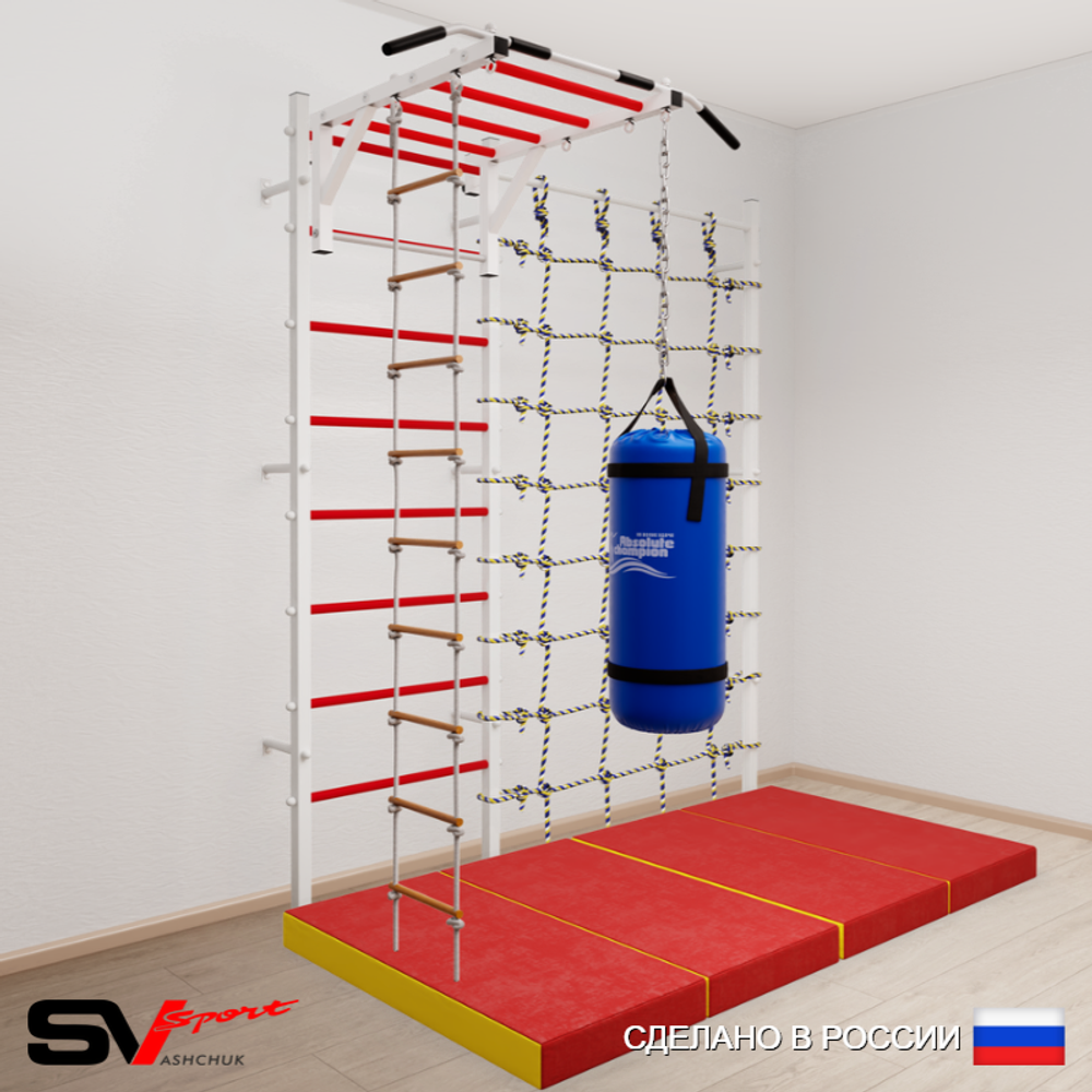 Шведская стенка Sv Sport усиленная 63150 (Турник рукоход/Лестница/Цепь/Мешок 15кг/Мат 2м/Канатный лаз)
