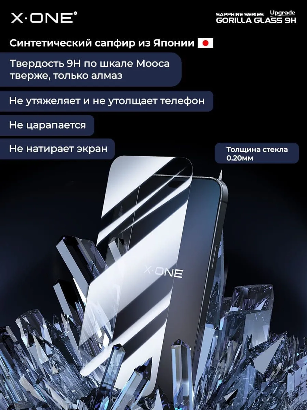 Сапфировое стекло iPhone 13 Pro Max/14 Plus X-ONE Sapphire 9H (upgrade) / фильтр динамика / установочный аппликатор