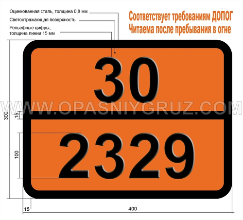 Табличка Опасный груз 30-2329 ТРИМЕТИЛФОСФИТ