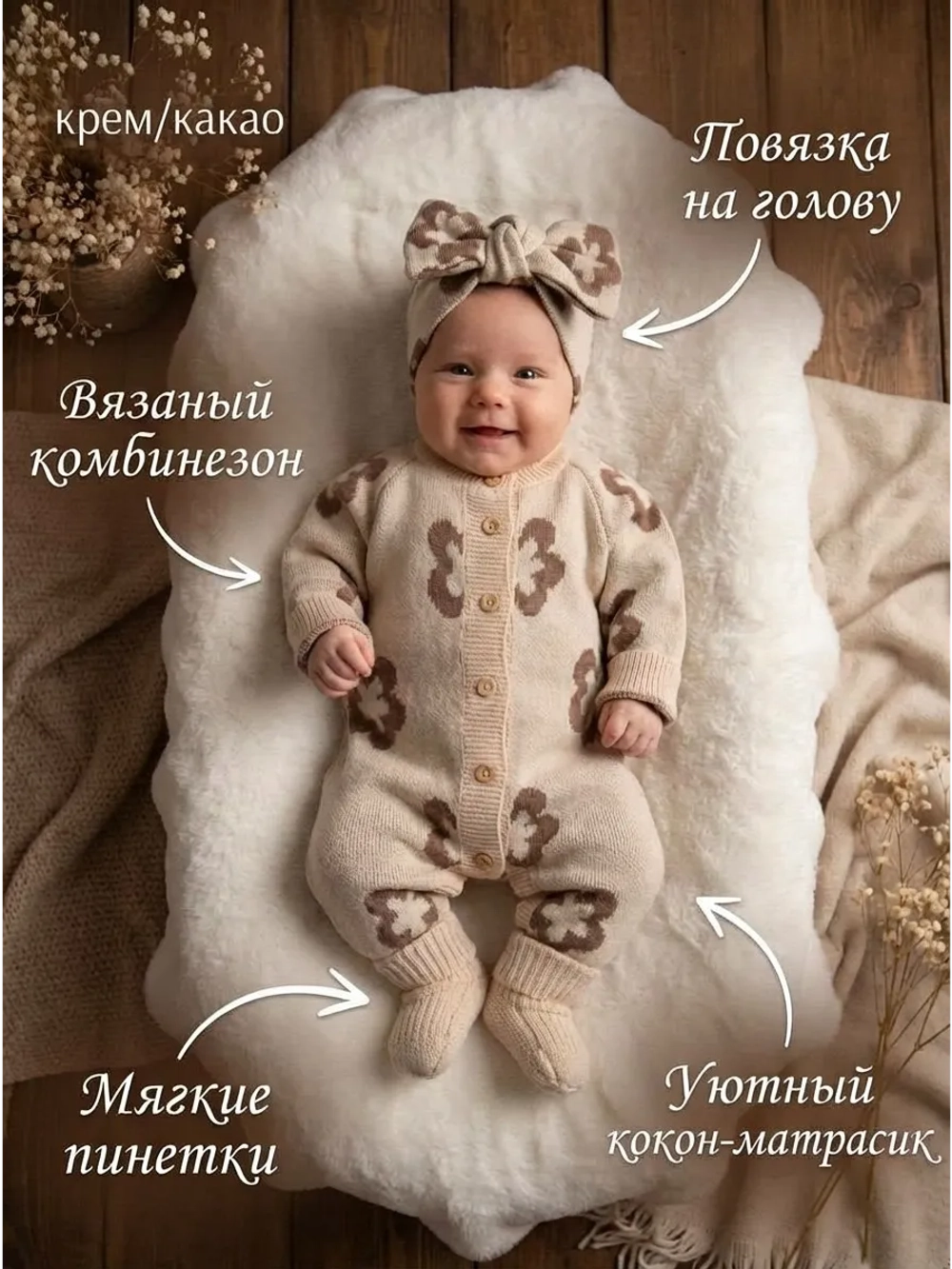 Вязаный конверт на выписку весна
