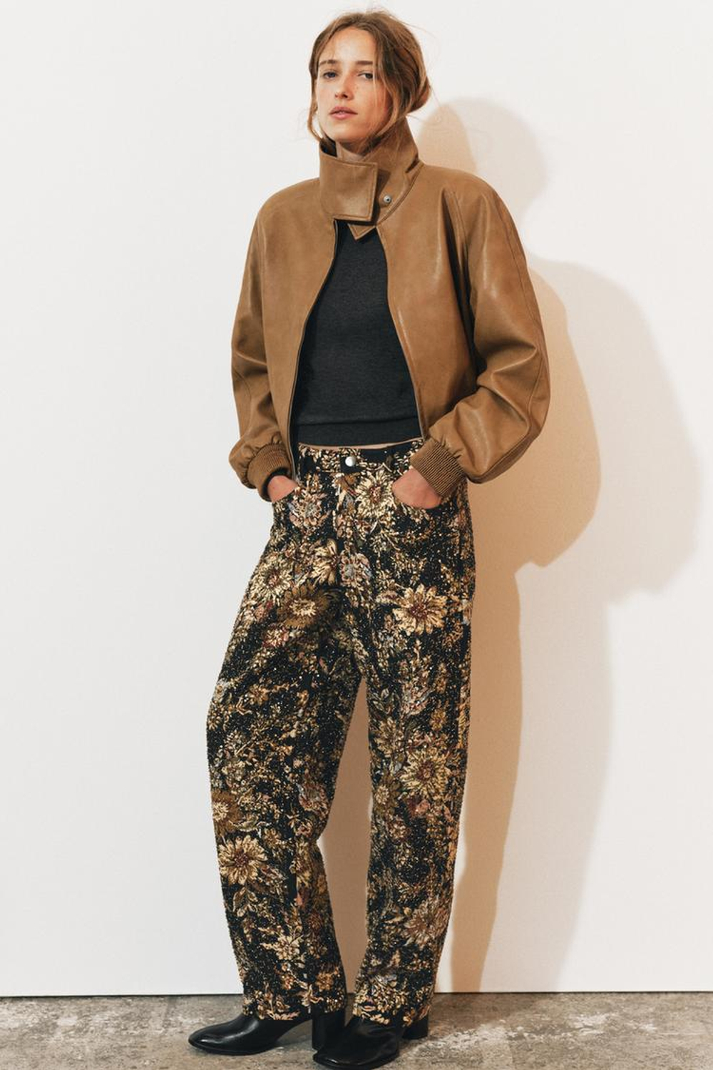 ZARA КУРТКА ИЗ ИСКУССТВЕННОЙ КОЖИ — ZW COLLECTION, МЯГКИЙ КАШТАНОВЫЙ