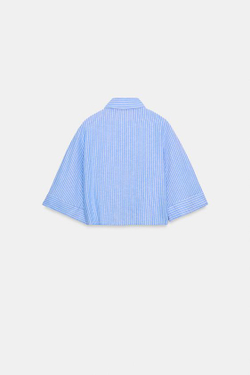 ZARA РУБАШКА С УЗЛОМ ИЗ СМЕСОВОГО ЛЬНА, СИНИЙ/БЕЛЫЙ