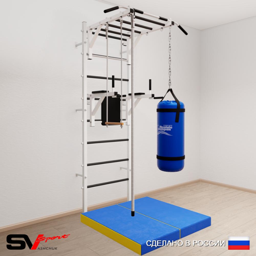 Шведская стенка Sv Sport 5466 (Турник рукоход/Брусья/Канат/Трапеция/Цепь/Мешок 22кг/Мат 1м)