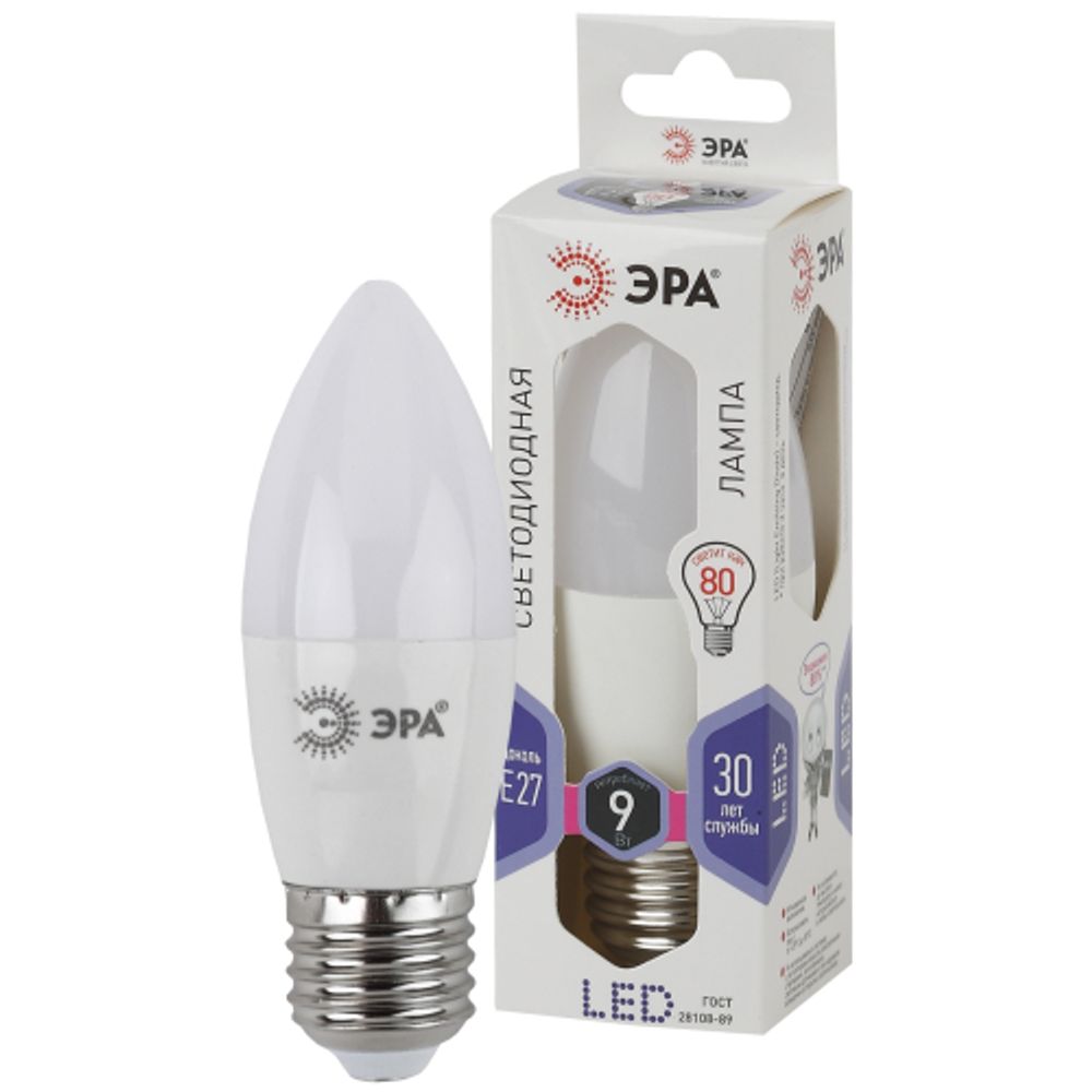 Лампа светодиодная ЭРА STD LED B35-9W-860-E27 9Вт свеча холодный дневной свeт Е27 | Лампы cветодиодные Свеча (B/C)
