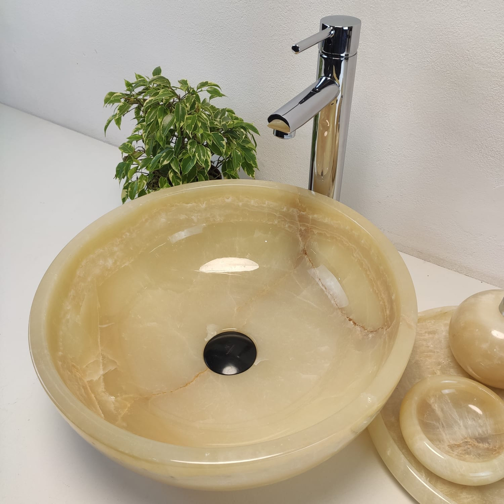 Раковина из оникса Bowl Yellow BO-61090 40x40x15 из натурального камня