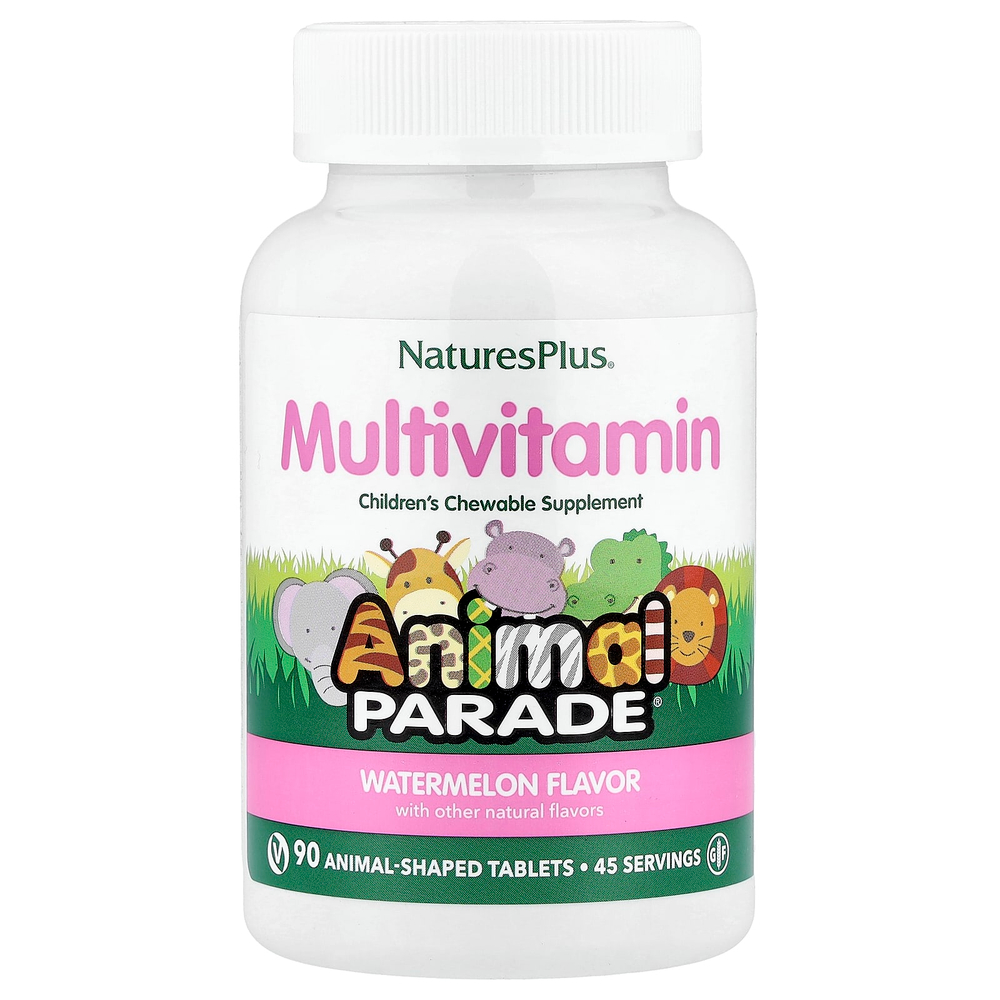 NaturesPlus, Animal Parade®, жевательные мультивитамины для детей, со вкусом арбуза, 90 таблеток в форме животных
