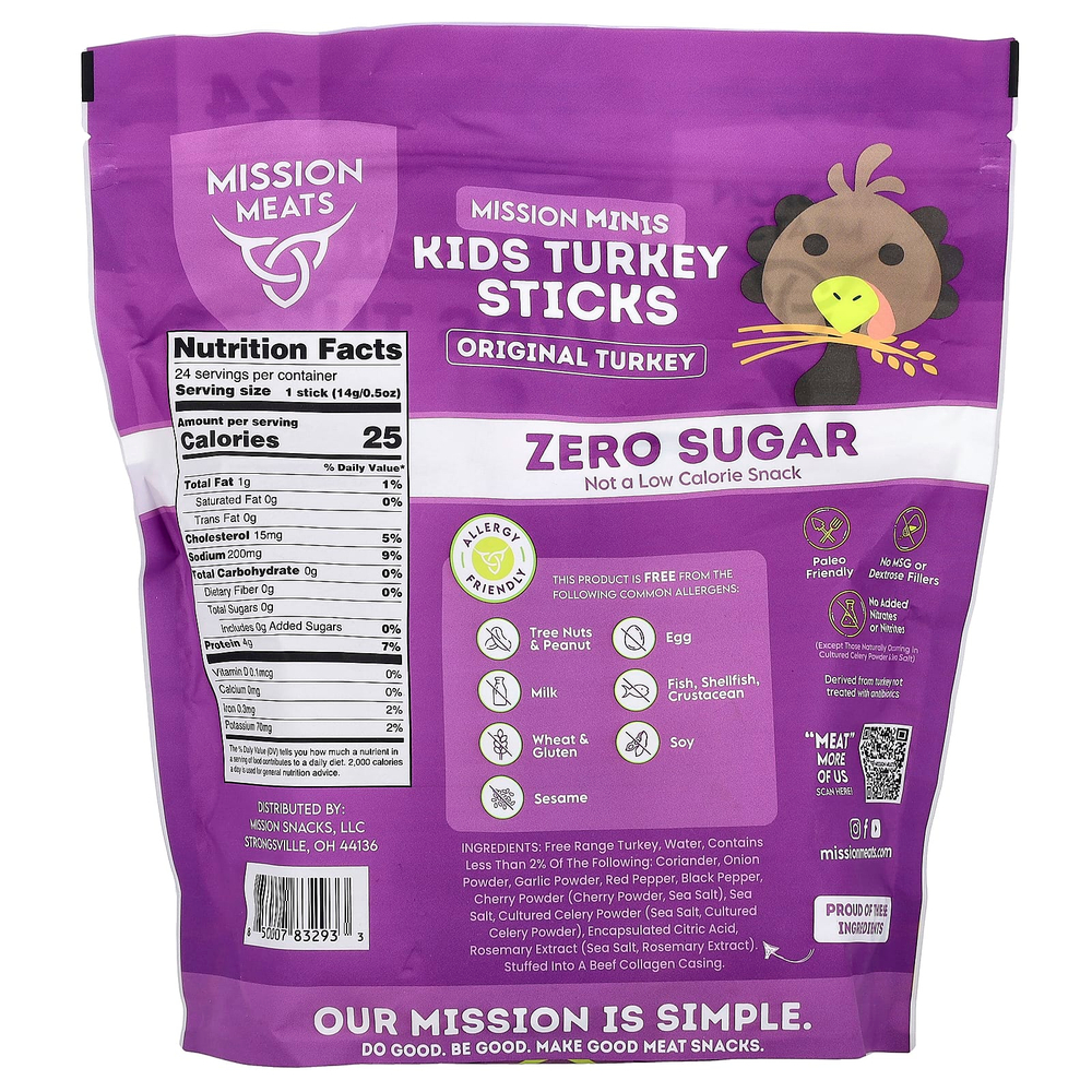 Mission Meats, Sierra iHerb, для детей, стики из индейки, оригинальный вкус, 24 шт. по 0,5 унции