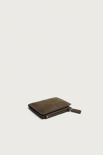 ZARA КОШЕЛЕК ДЛЯ КАРТОЧЕК И МОНЕТ ИЗ КОЖИ, ЗЕЛЕНЫЙ ХАКИ
