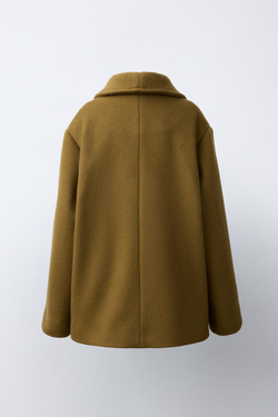 ZARA КОРОТКОЕ ШЕРСТЯНОЕ ПАЛЬТО MANTECO, ОЛИВКОВЫЙ