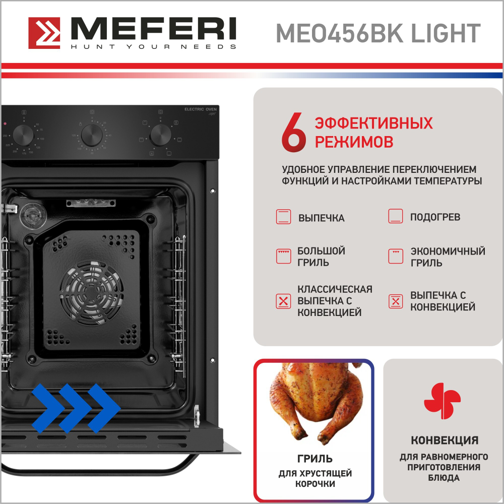 Электрический духовой шкаф Meferi MEO456BK LIGHT фото 5