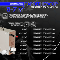 Steamtec TOLO KEY 60 - 6 кВт (ВЛАГОСТОЙКИЙ модуль управления), парогенератор для хамама и турецкой бани