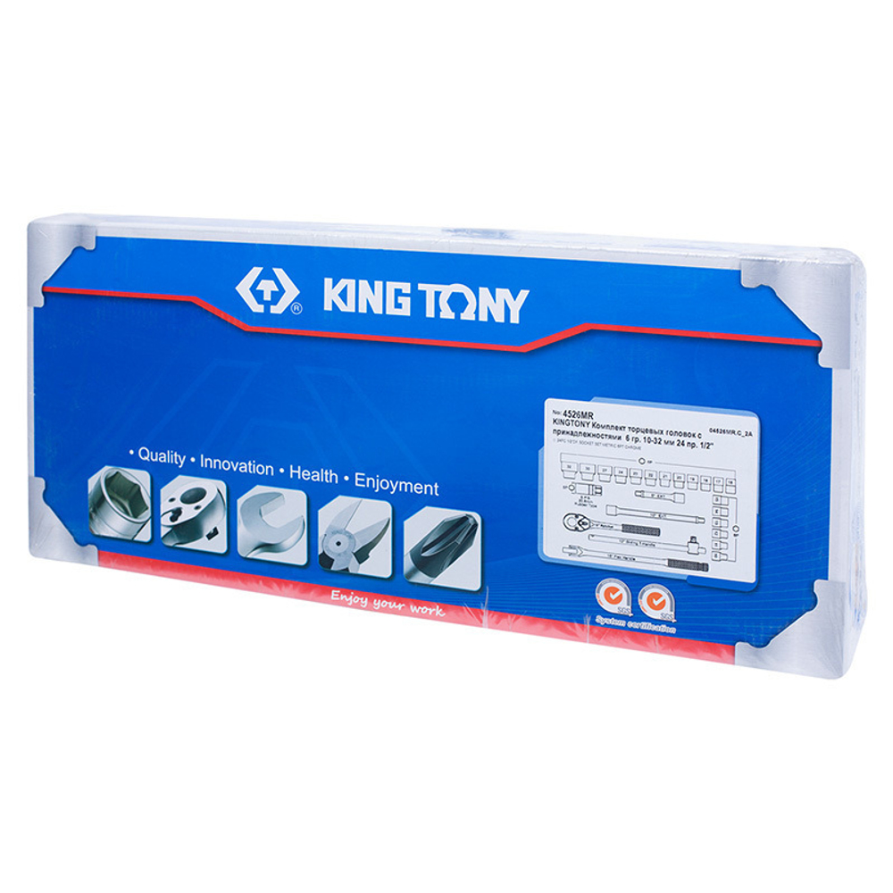 KING TONY (4526MR) Набор торцевых головок с принадлежностями 1/2", 6-гранные, 10-32 мм, 24 предмета