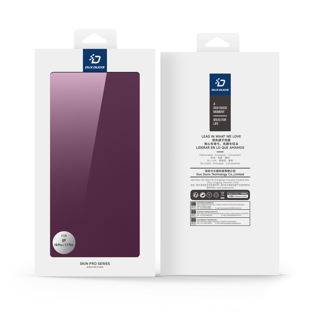 Чехол книжка темно-красного цвета (Dark Cherry) для смартфона iPhone 18 Pro и 17 Pro, серия Skin Pro Series от Dux Ducis