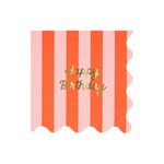 Салфетки большие цветные в полоску "С Днем Рождения" [Happy Birthday] 16 шт. (16,5 х 16,5 см)