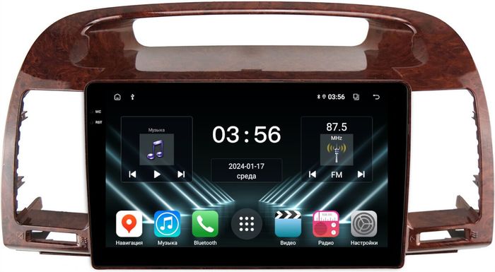 Магнитола для Toyota Camry 30 2001-2006 (рамка дерево 1) - FarCar S280 монитор 9.5" IPS на Android 13, CarPlay