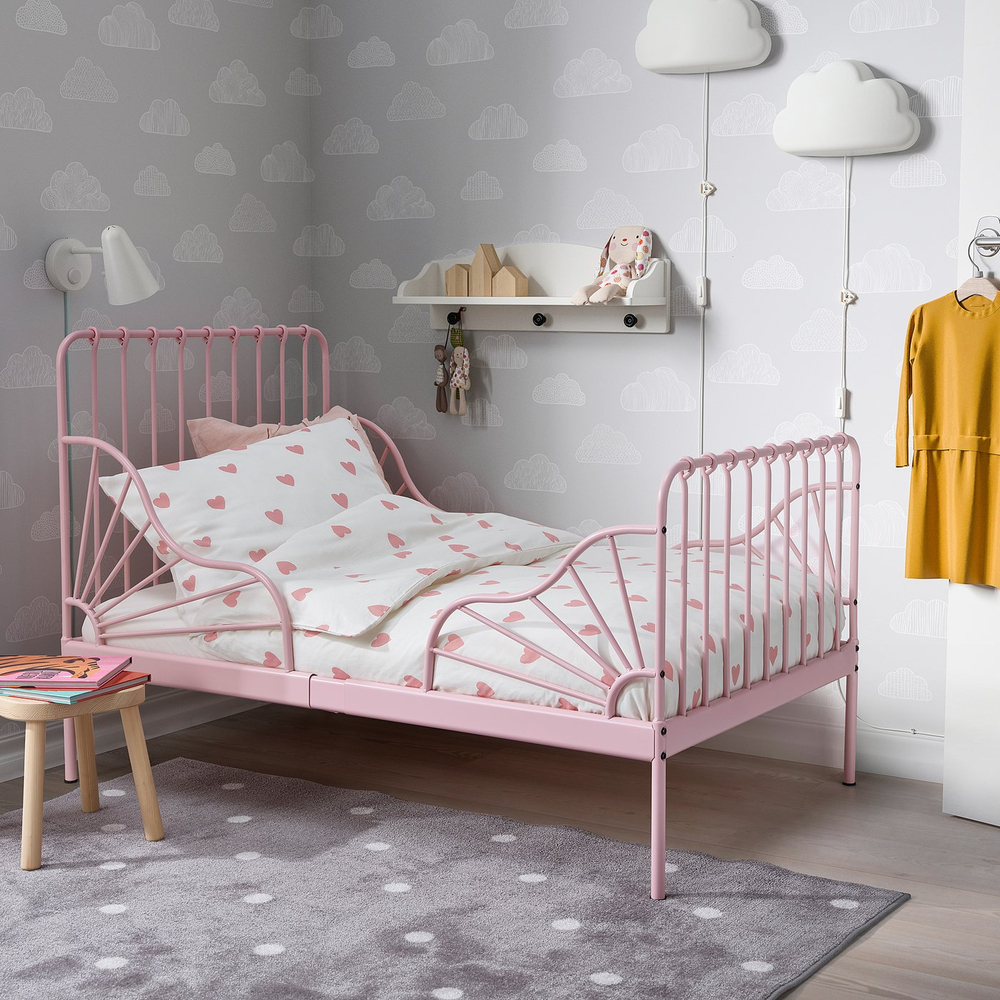 IKEA BARNDRÖM  (ИКЕА БАРНДРЁМ)  -  Пододеяльник и наволочка - узор сердце белый/розовый 150х200/50х60 см